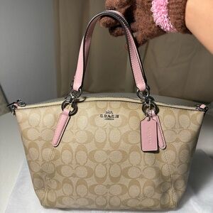 Coach Tan and Pink Shoulder Bag with Signature Style